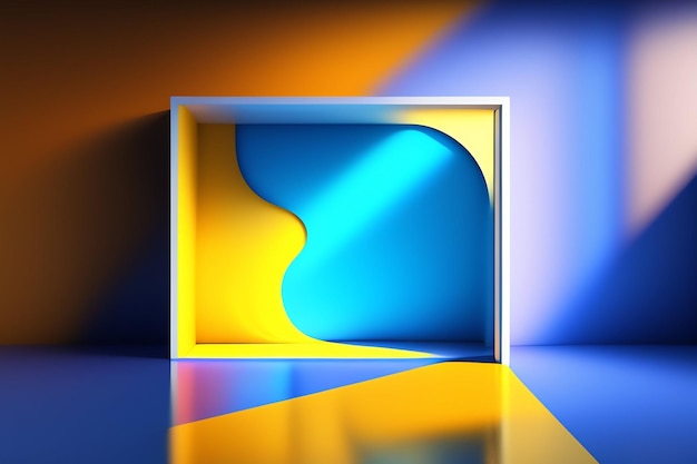 Желто-синяя коробка с синим квадратом посередине.