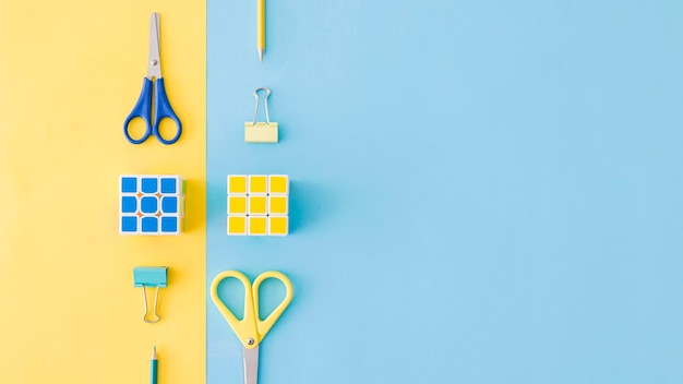 Yellow and blue compositions of stationery
