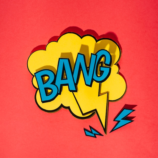 yellow bubble speech with word bang on red background