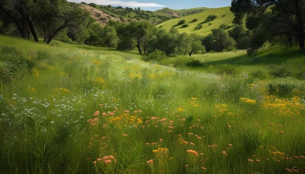 Yellow daisies bloom in vibrant meadow sunrise generated by AI