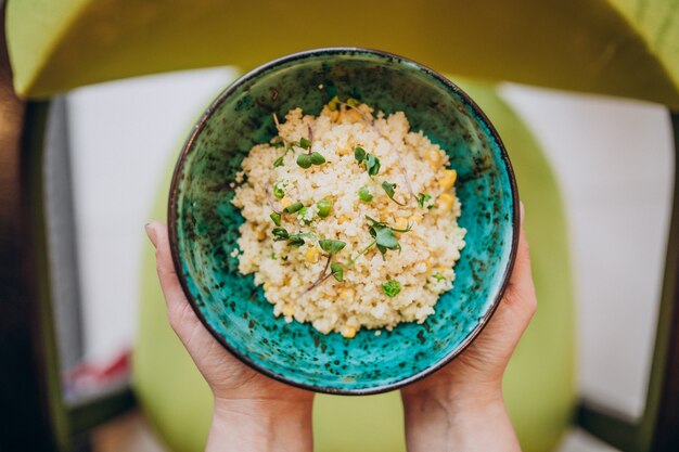 Yellow delicious cuscus in a plate