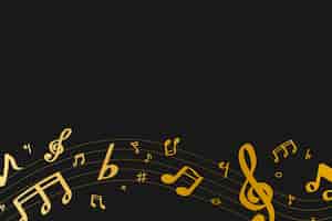 Free photo yellow flowing music notes on black background vector