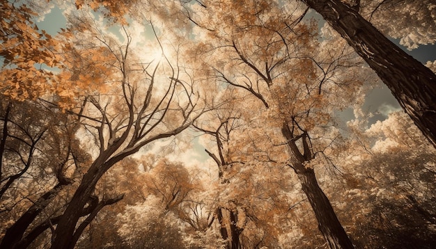 Желтые листья на ветке осенней лесной красоты, созданной искусственным интеллектом