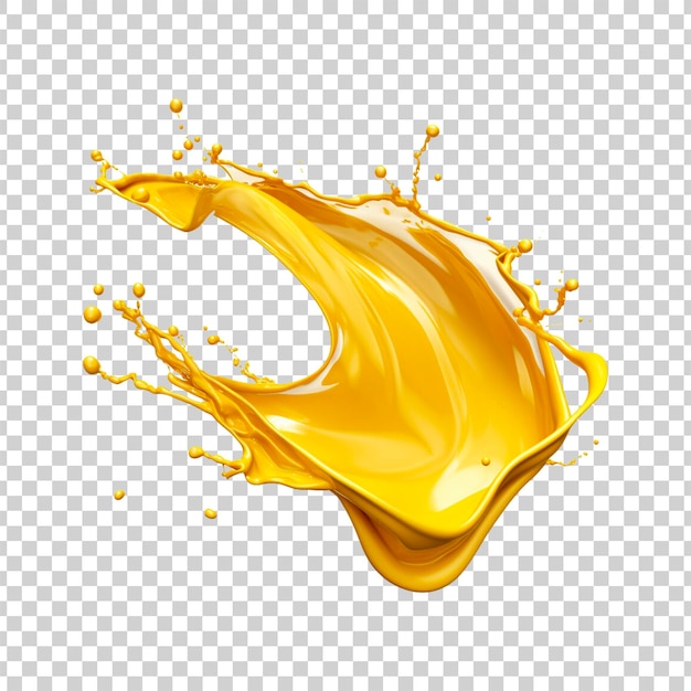 Yellow liquid splash or oil splash isolated on a transparent background