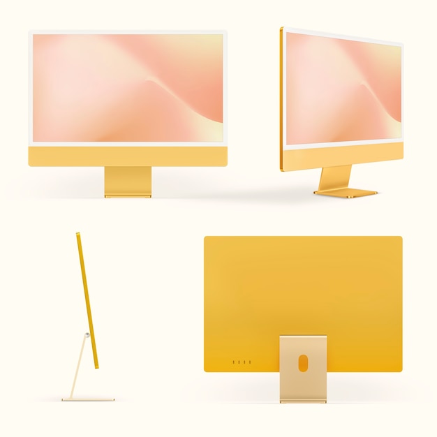 Желтое минимальное компьютерное настольное цифровое устройство с дизайнерским пространством