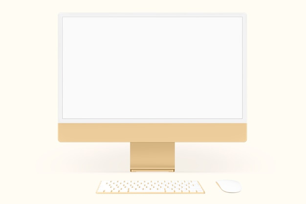 Free photo yellow minimal computer desktop screen digital device with design space