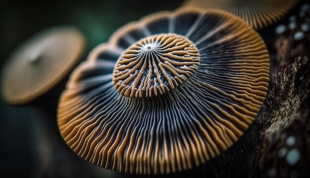 Yellow mushroom among wet coral underwater beauty generated by AI