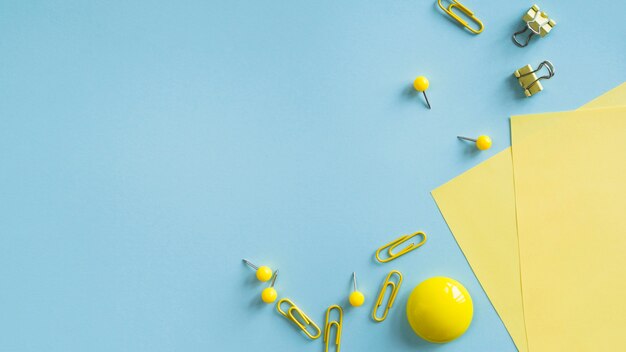 Yellow office supplies on desk