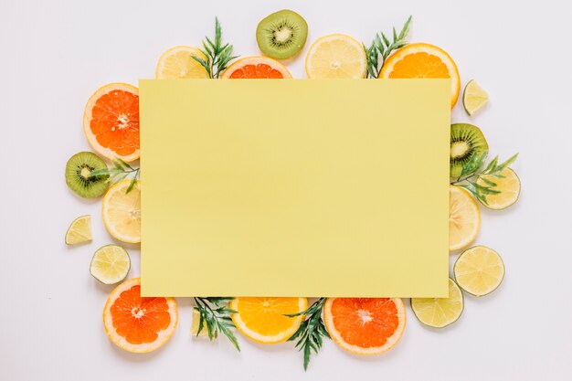 yellow paper sheet of ripe fruits