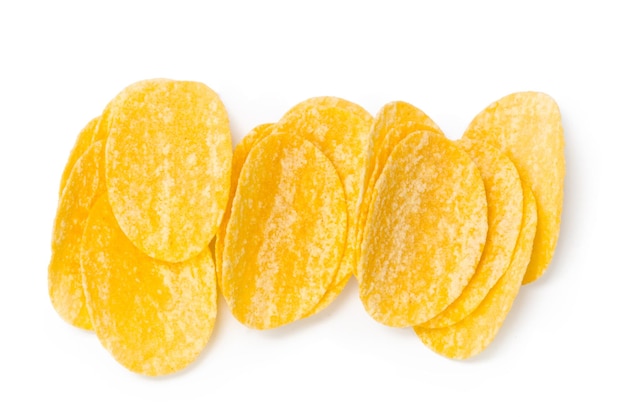 Yellow potato chips isolated on white