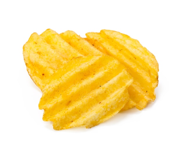 Yellow potato chips isolated on white