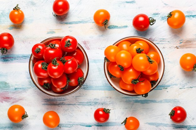 Yellow and red cherry tomatoes.