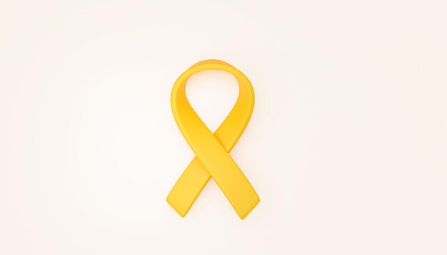 Yellow ribbon sign or symbol International Childhood Cancer Day background banner cartoon 3d illustration