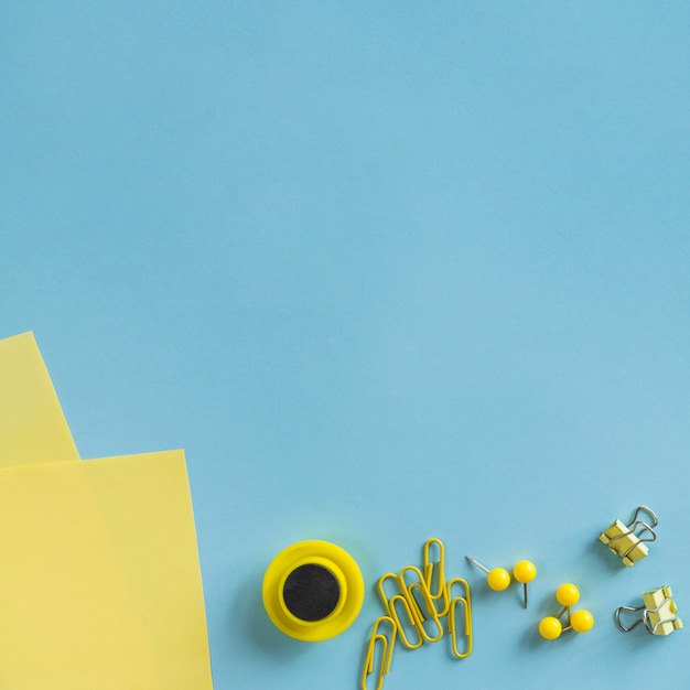 Yellow stationery on desk