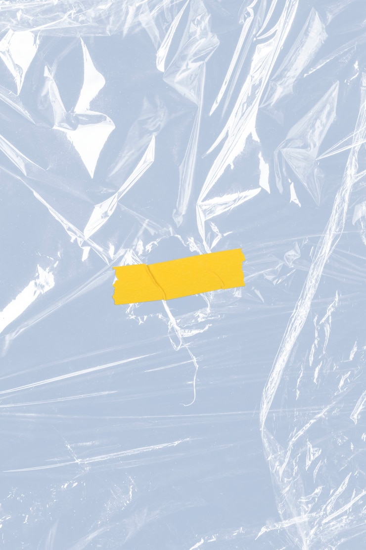 Free Photo yellow tape on a wrinkled plastic wrap textured background
