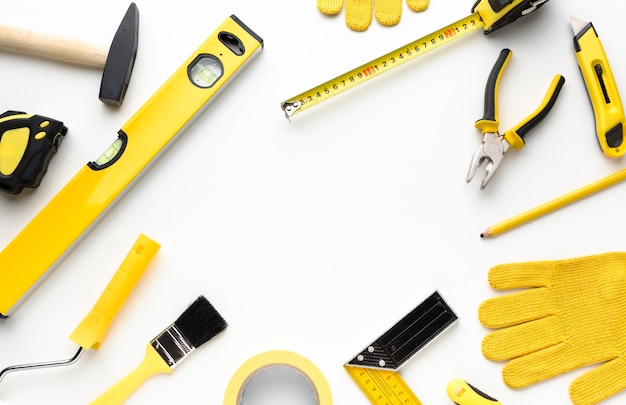 Yellow tools frame with copy space