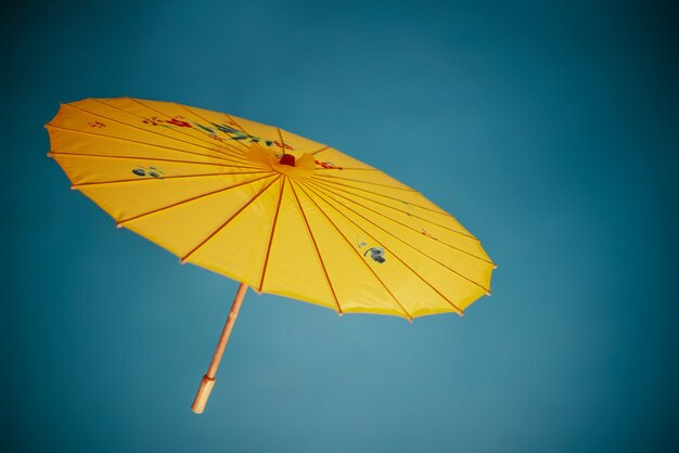 Yellow wagasa umbrella in studio