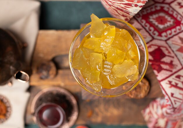 Yellow watermelon confiture in glass jar