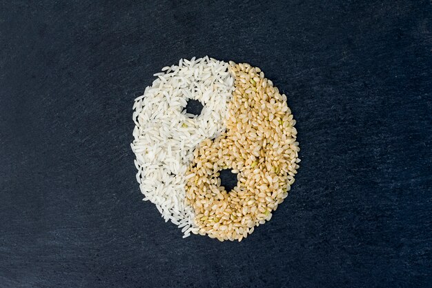 Yin and yang symbol from rice grains