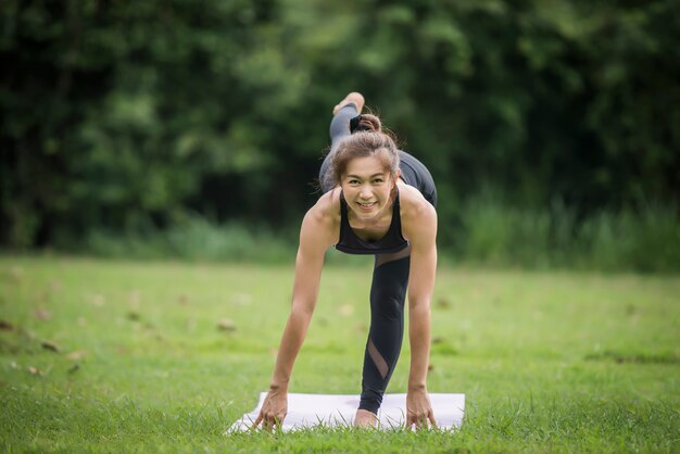 Yoga action exercise healthy in the park