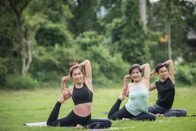 Yoga action exercise healthy in the park