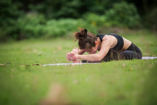 Yoga action exercise healthy in the park