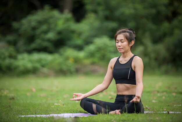 Yoga action exercise healthy in the park