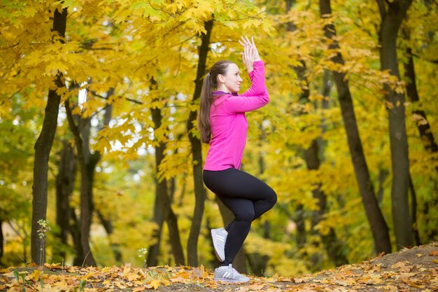 Yoga outdoors: Garudasana posture