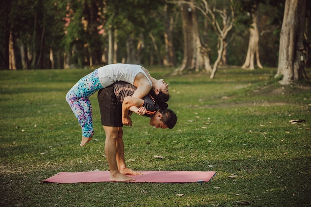 Free photo yoga partners in the nature