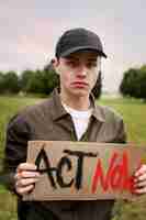 Free photo young activist taking action