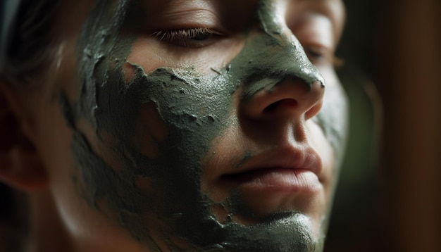 Young adult applying clay mask for relaxation generated by AI