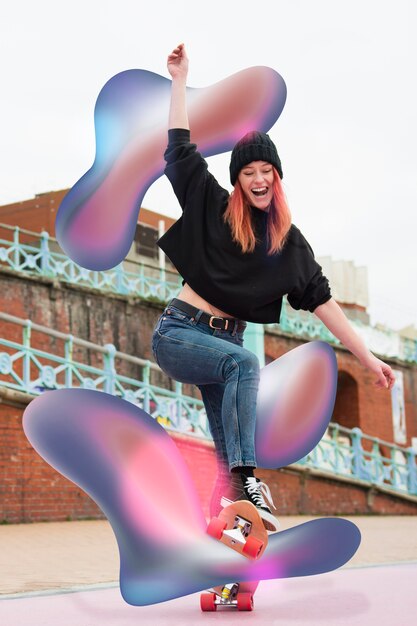 Young adult enjoying skateboarding