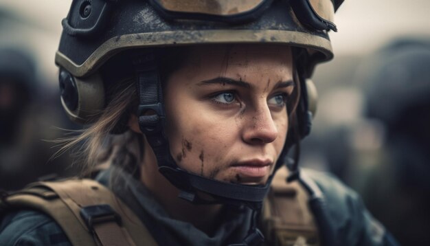 Young adult in military uniform looking confident generated by AI