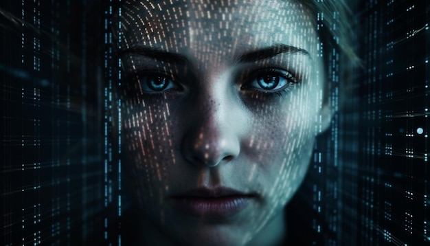 Young adult portrait glows with futuristic technology generated by AI