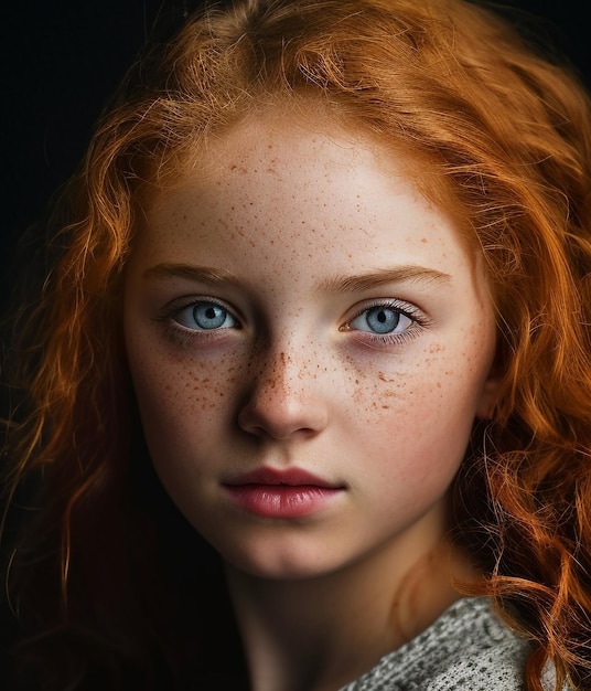 Young adult redhead looking at camera cute generated by AI