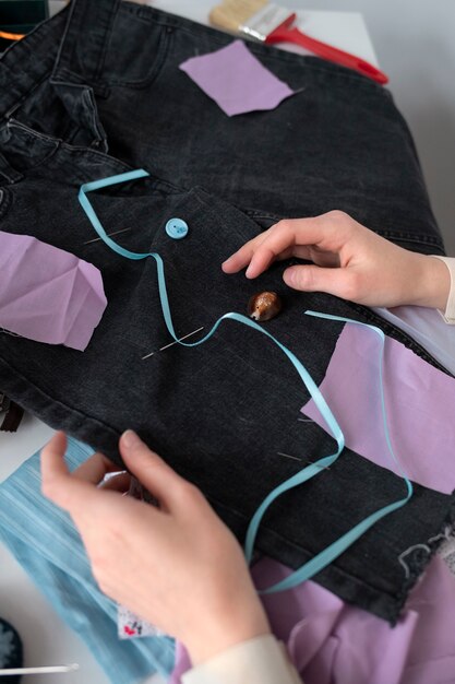 Young adult reusing fabric material