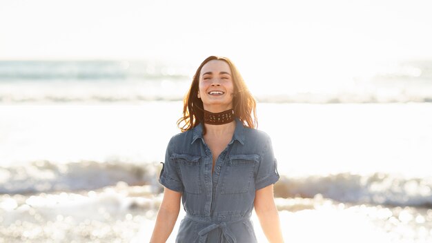 Young adult running near seaside