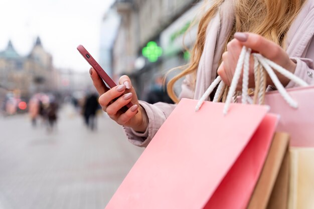 Young adult shopping in the city