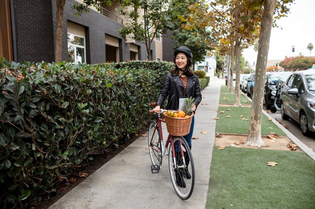 Young adult traveling using sustainable mobility