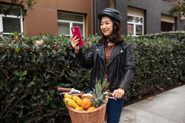 Young adult traveling using sustainable mobility