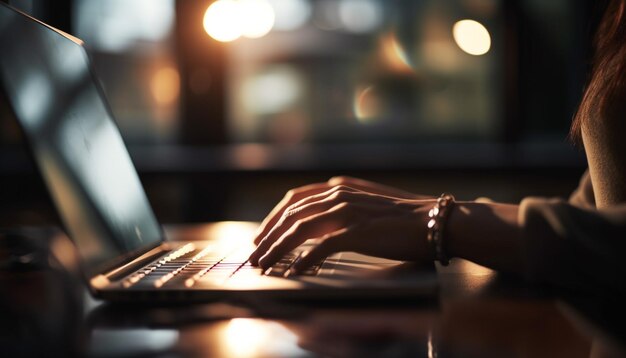 Молодой взрослый печатает на ноутбуке деловой человек, работающий с помощью ИИ