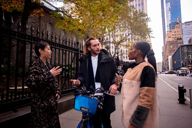 young adult using bike to travel in the city