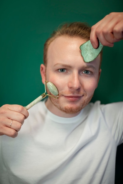 Young adult using face care product