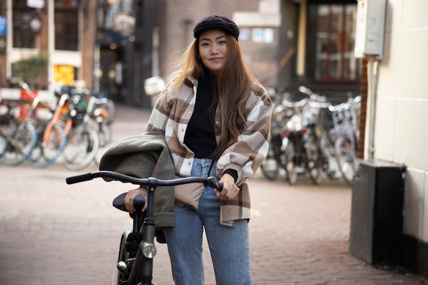 Young adult using sustainable mobility