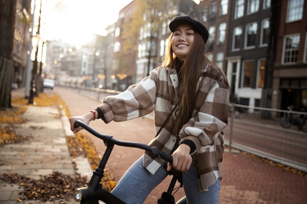 Young adult using sustainable mobility