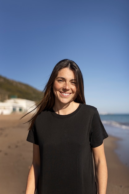 Young adult wearing blank shirt