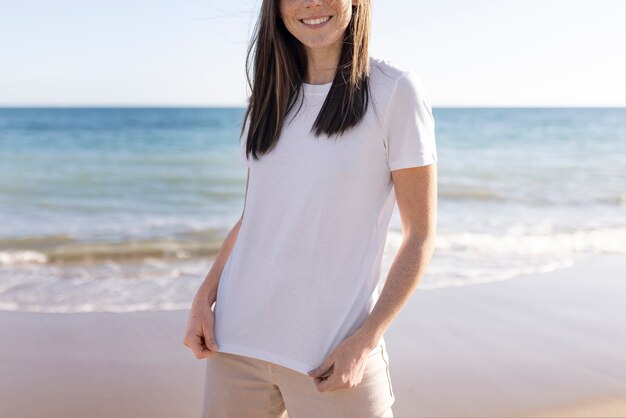 Young adult wearing blank shirt