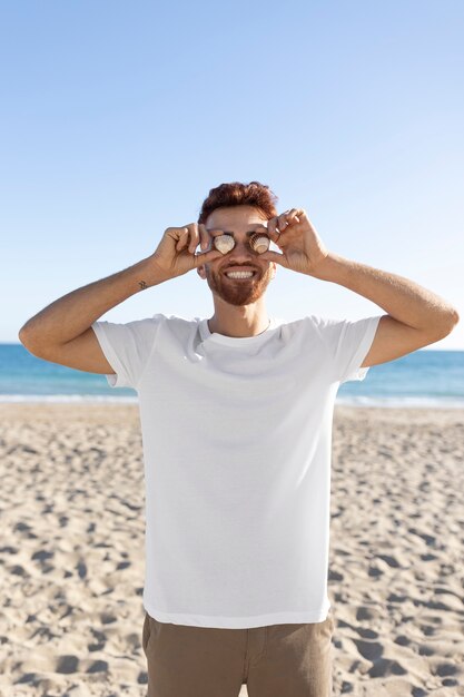 young adult wearing blank shirt