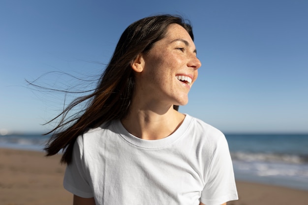 Young adult wearing blank shirt