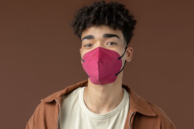 Young adult wearing face mask